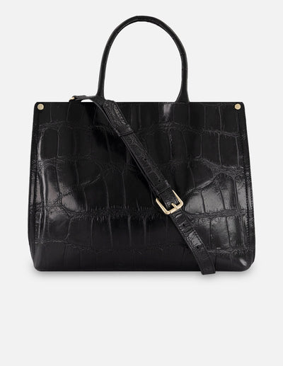 Bolso de mano negro piel tipo coco para mujer con logo frontal