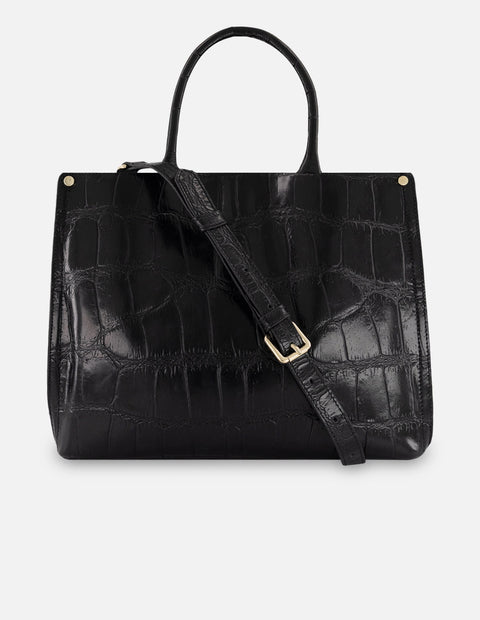 Bolso de mano negro piel tipo coco para mujer con logo frontal