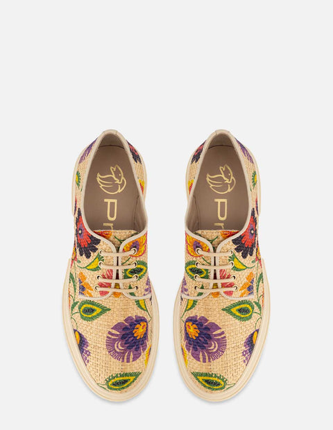 Bostoniano en rafia con diseño floral multicolor para mujer