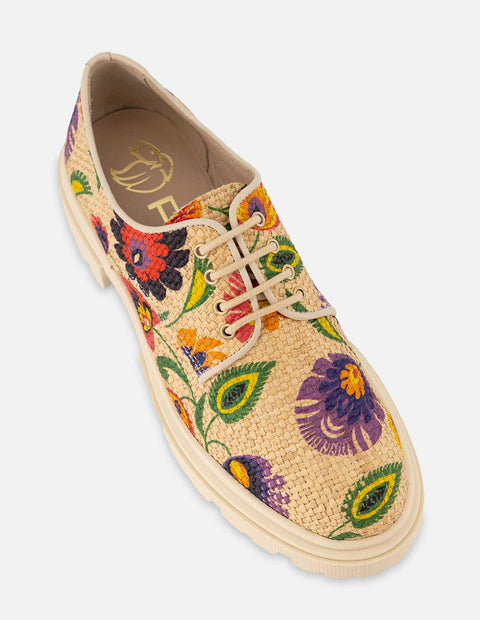 Bostoniano en rafia con diseño floral multicolor para mujer