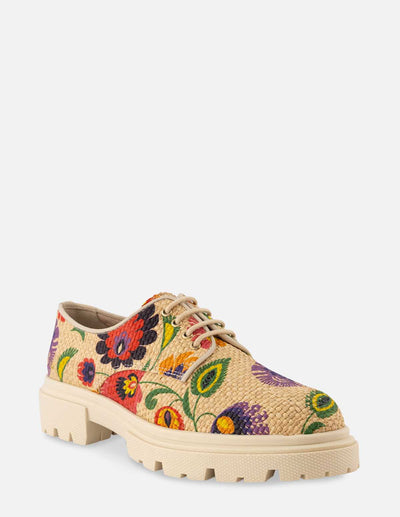 Bostoniano en rafia con diseño floral multicolor para mujer