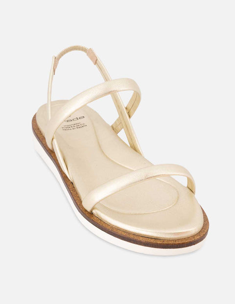 Sandalia con tiras tubulares en piel metalizada para color dorado para mujer
