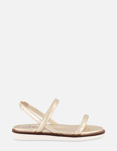 Sandalia con tiras tubulares en piel metalizada para color dorado para mujer