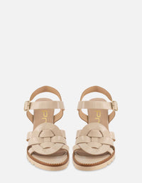 Sandalia en piel charol papiro color beige para mujer