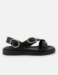 Sandalia de piel color negro para mujer con tiras gruesas