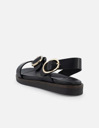 Sandalia de piel color negro para mujer con tiras gruesas