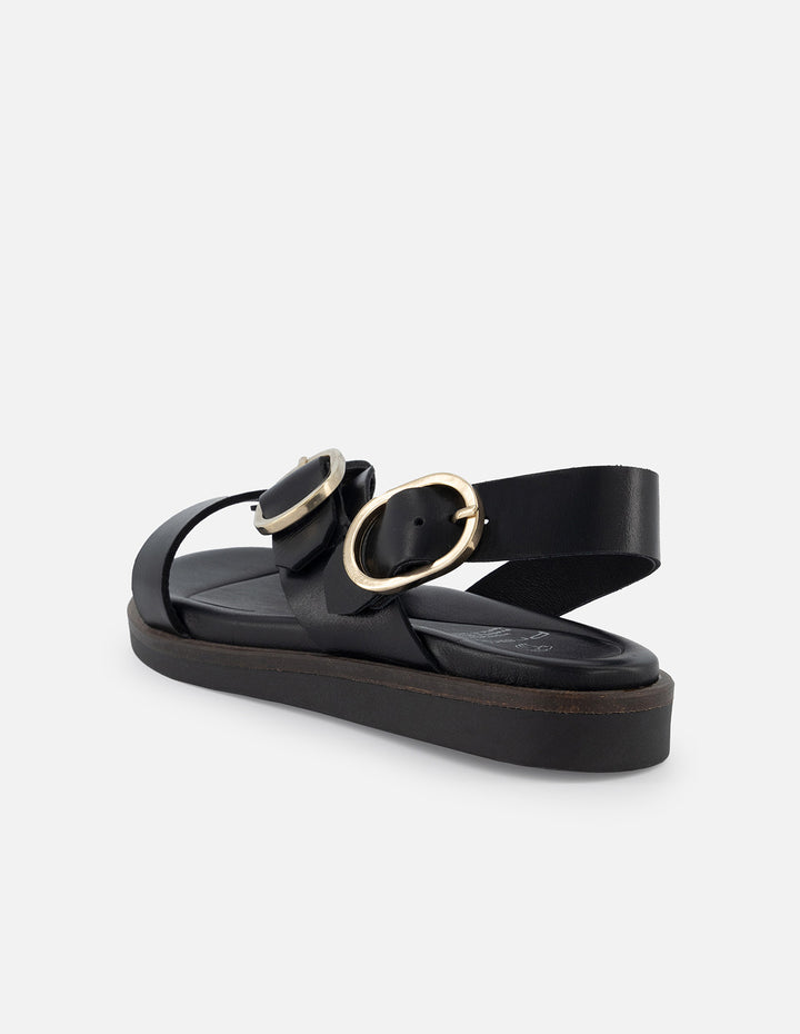 Sandalia de piel color negro para mujer con tiras gruesas