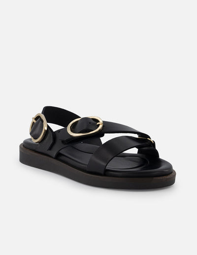 Sandalia de piel color negro para mujer con tiras gruesas
