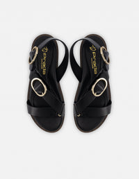 Sandalia de piel color negro para mujer con tiras gruesas