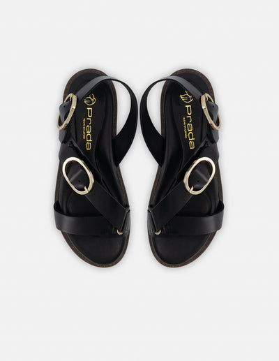 Sandalia de piel color negro para mujer con tiras gruesas
