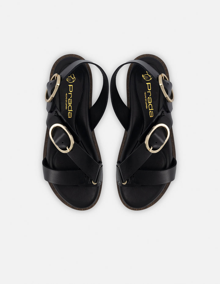 Sandalia de piel color negro para mujer con tiras gruesas