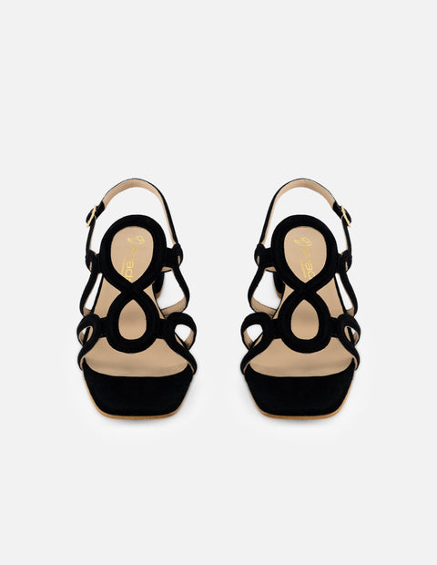 Sandalia de ante color negro para mujer con tiras cruzadas