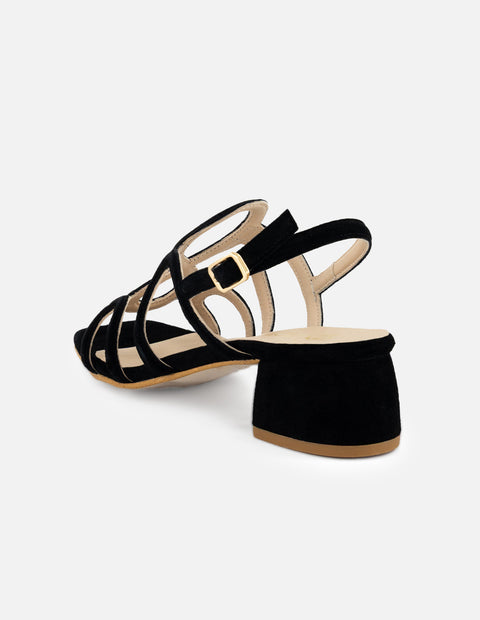 Sandalia de ante color negro para mujer con tiras cruzadas