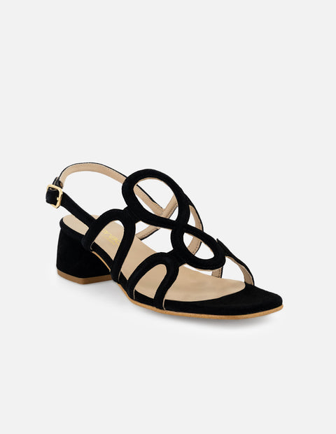 Sandalia de ante color negro para mujer con tiras cruzadas