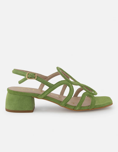 Sandalia de piel ante en color verde para mujer con tiras cruzadas