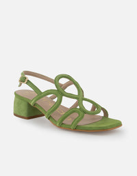 Sandalia de piel ante en color verde para mujer con tiras cruzadas