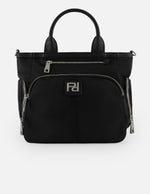 Bolso de mano negro nylon para mujer con 4 compartimentos