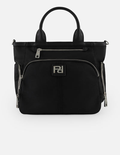 Bolso de mano negro nylon para mujer con 4 compartimentos