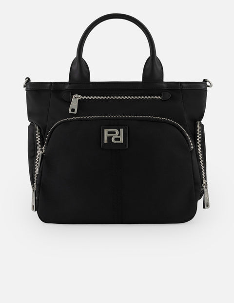 Bolso de mano negro nylon para mujer con 4 compartimentos