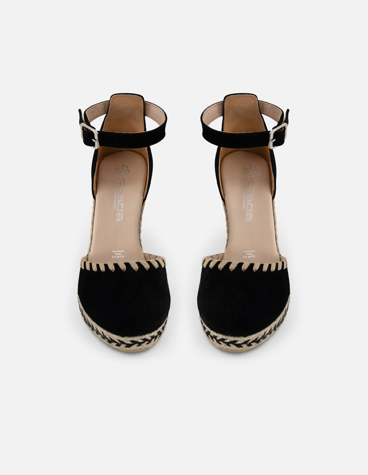 Alpargatas negras en ante para mujer con plataforma artesanal