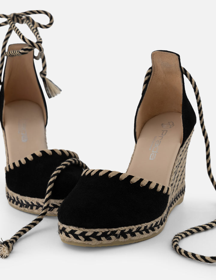 Alpargatas negras en ante para mujer con plataforma artesanal