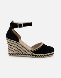 Alpargatas negras en ante para mujer con plataforma artesanal