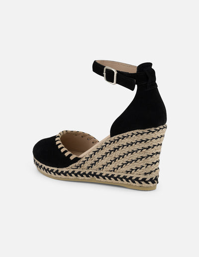 Alpargatas negras en ante para mujer con plataforma artesanal