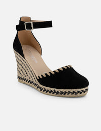 Alpargatas negras en ante para mujer con plataforma artesanal