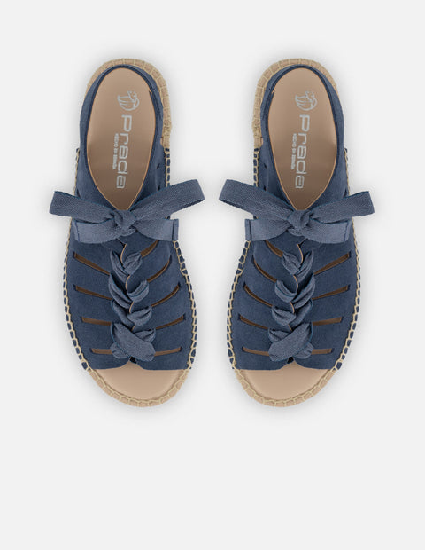 Alpargatas azules en ante con acabado artesanal para mujer