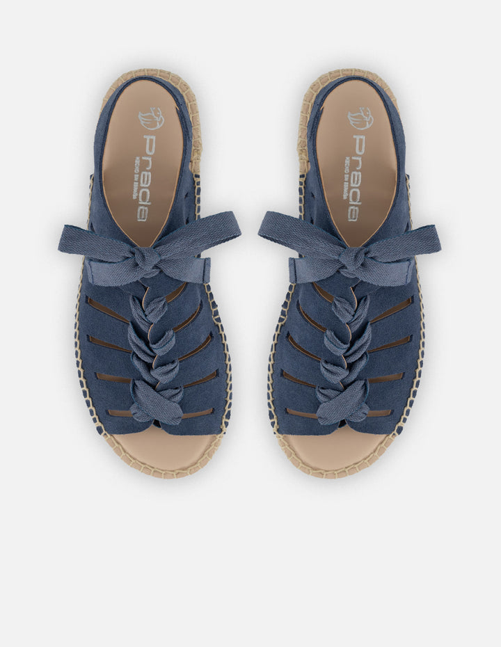 Alpargatas azules en ante con acabado artesanal para mujer