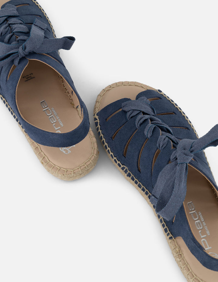 Alpargatas azules en ante con acabado artesanal para mujer