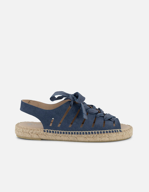 Alpargatas azules en ante con acabado artesanal para mujer