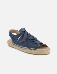 Alpargatas azules en ante con acabado artesanal para mujer