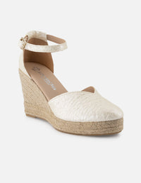 Alpargata de piel para mujer color blanco y pulsera al tobillo