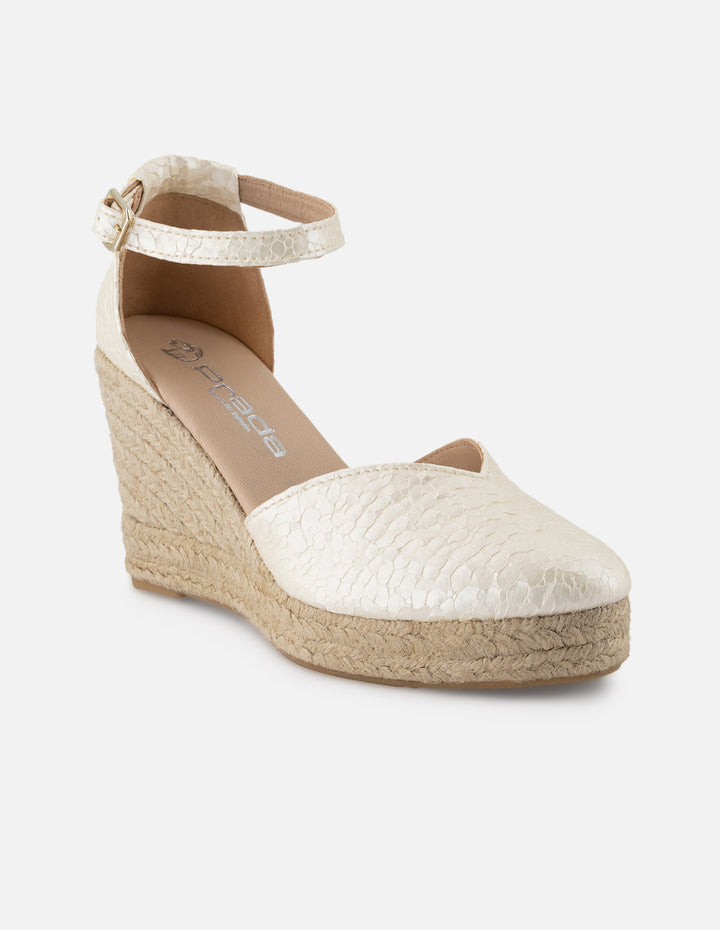 Alpargata de piel para mujer color blanco y pulsera al tobillo