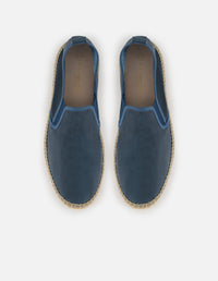 Alpargata azul en piel suave con elástico lateral para hombre