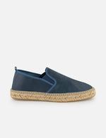 Alpargata azul en piel suave con elástico lateral para hombre
