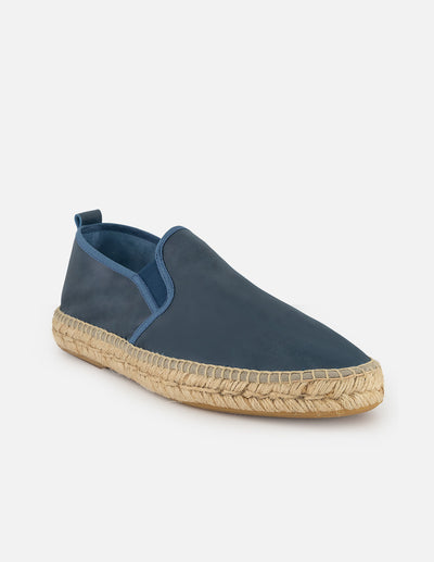 Alpargata azul en piel suave con elástico lateral para hombre