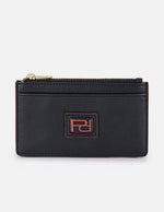 Monedero para mujer con detalles rojos y placa Pd