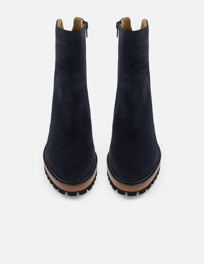 Botines azul ante de mujer suela tipo combat ultraligera