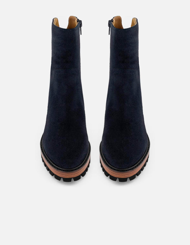 Botines azul ante de mujer suela tipo combat ultraligera