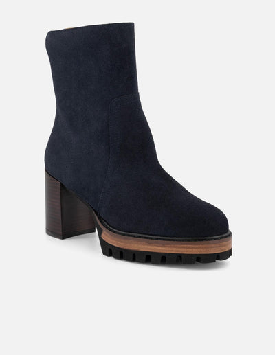 Botines azul ante de mujer suela tipo combat ultraligera