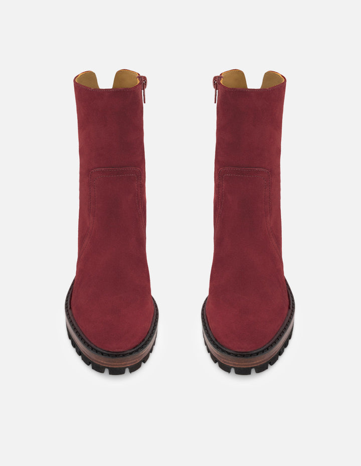 Botines color vino ante para mujer con suela ultraligera