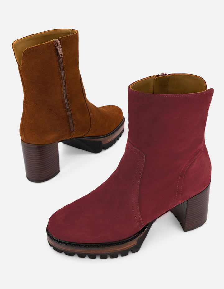 Botines color vino ante para mujer con suela ultraligera