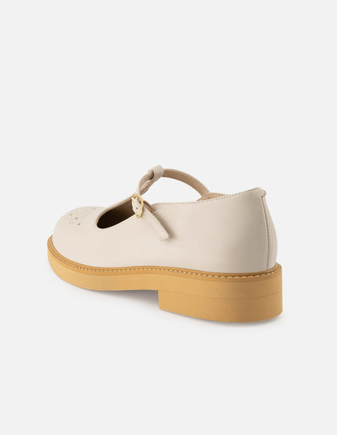 Mercedes de piel para mujer color hueso con picado María
