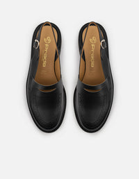 Mocasines de piel para mujer color negro destalonado