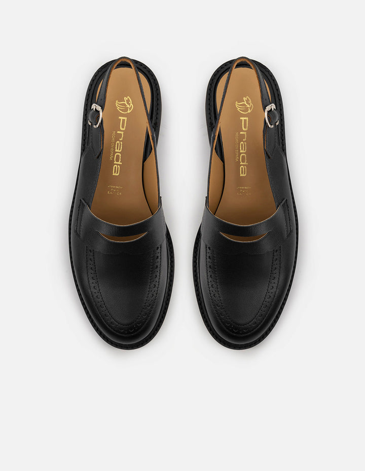 Mocasines de piel para mujer color negro destalonado