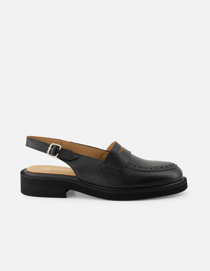 Mocasines de piel para mujer color negro destalonado