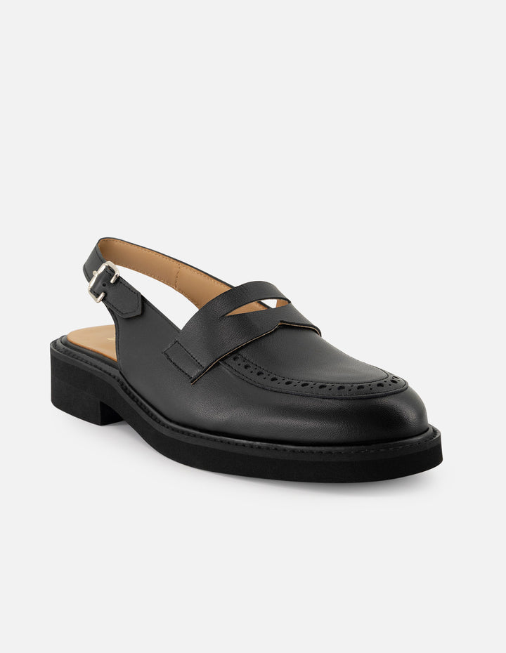 Mocasines de piel para mujer color negro destalonado
