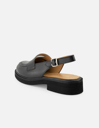 Mocasines de piel para mujer color negro destalonado